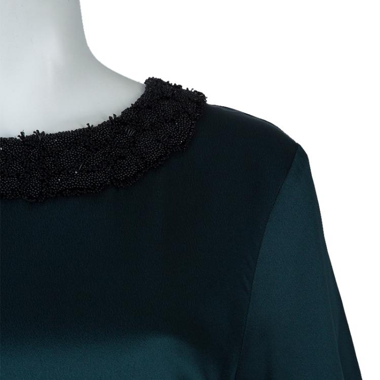 Pre Owned Jason Wu Green Embellished Neck Detail Short Sleeve Blouse S