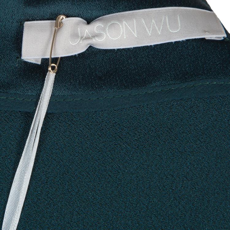 Pre Owned Jason Wu Green Embellished Neck Detail Short Sleeve Blouse S