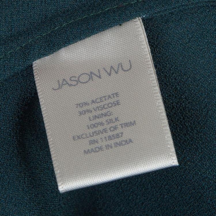 Pre Owned Jason Wu Green Embellished Neck Detail Short Sleeve Blouse S
