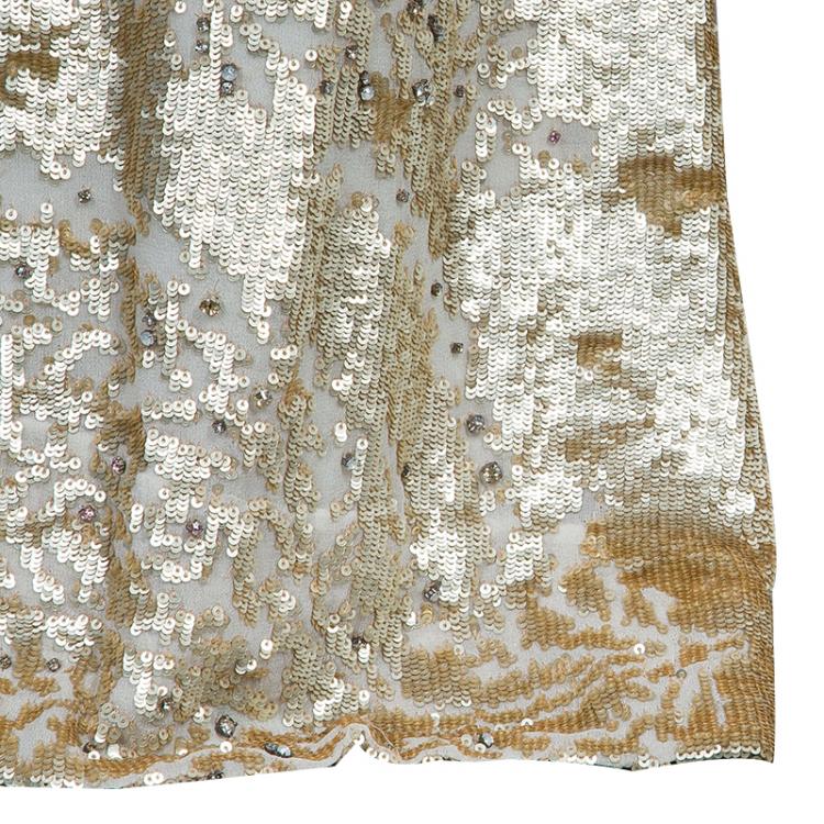 Pre Owned Jenny Packham Gold Sequin Embellished Sleeveless Gown M