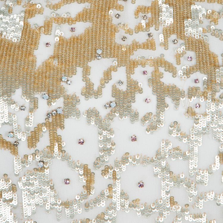 Pre Owned Jenny Packham Gold Sequin Embellished Sleeveless Gown M