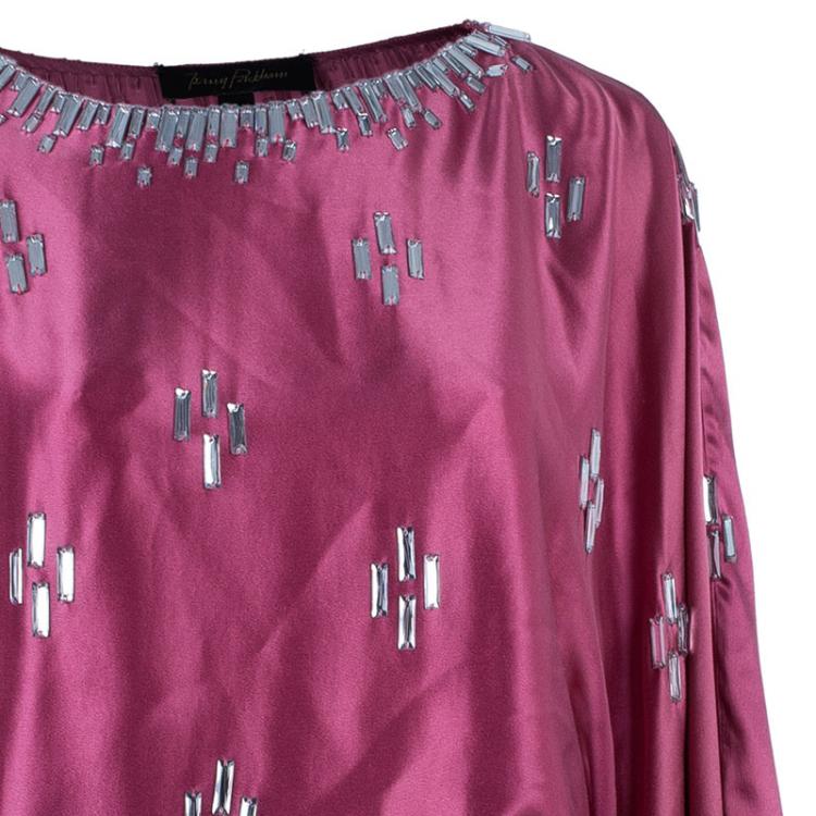 Pre Owned Jenny Packham Pink Silk Crystal Embellished Dress M