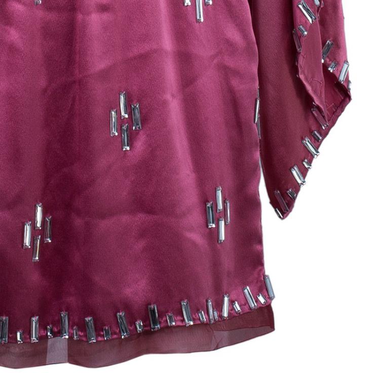 Pre Owned Jenny Packham Pink Silk Crystal Embellished Dress M