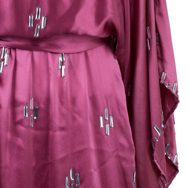 Pre Owned Jenny Packham Pink Silk Crystal Embellished Dress M