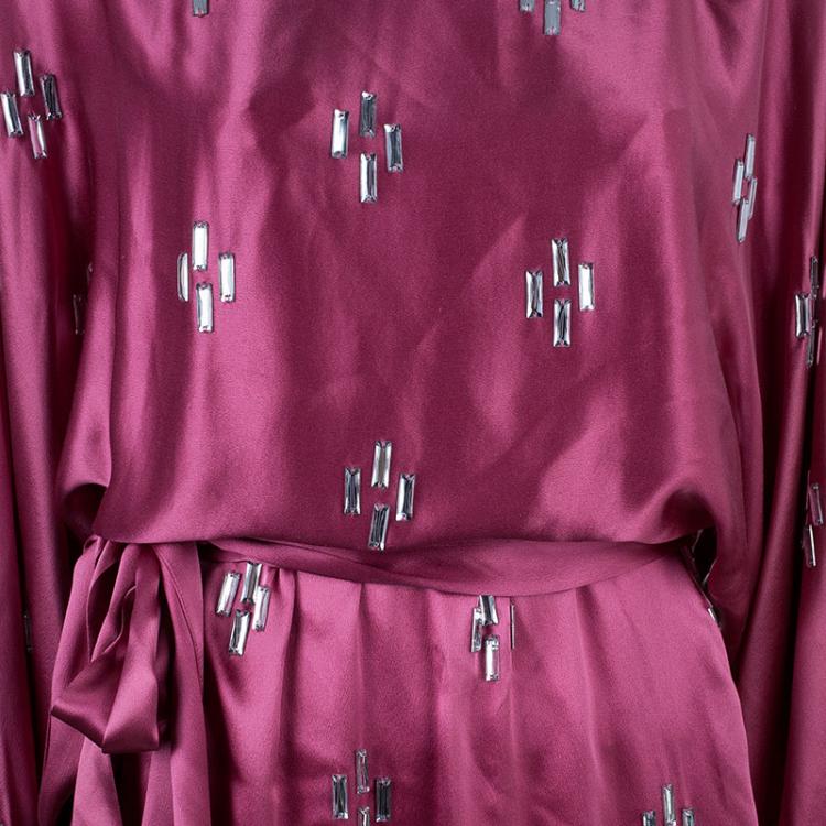 Pre Owned Jenny Packham Pink Silk Crystal Embellished Dress M