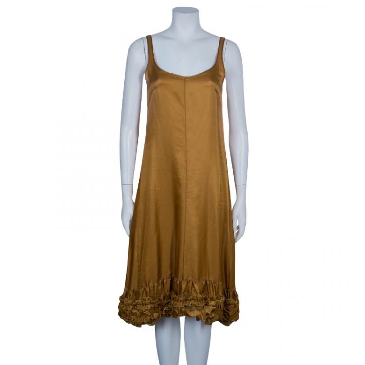 Pre Owned Jil Sander Brown Cotton Vintage Sleeveless Dress S