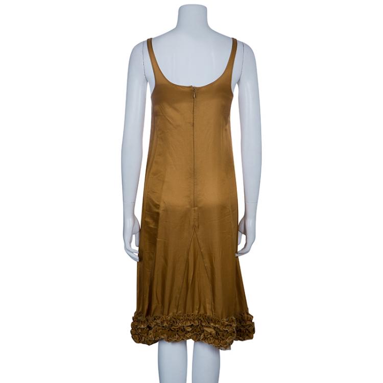 Pre Owned Jil Sander Brown Cotton Vintage Sleeveless Dress S