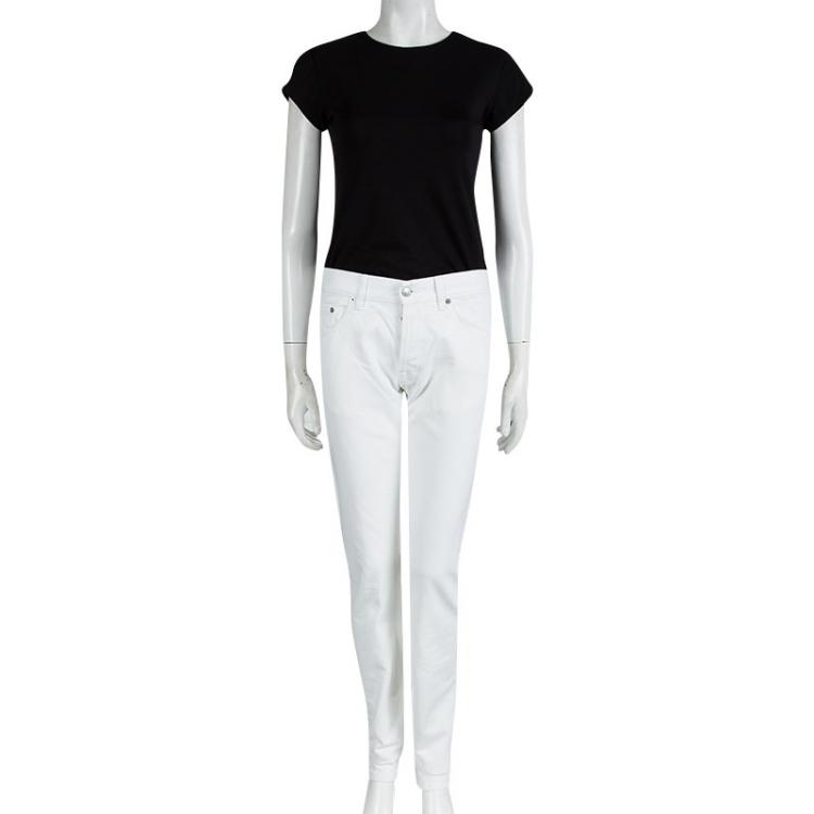Pre Owned Jil Sander White Denim Boot Cut Jeans M