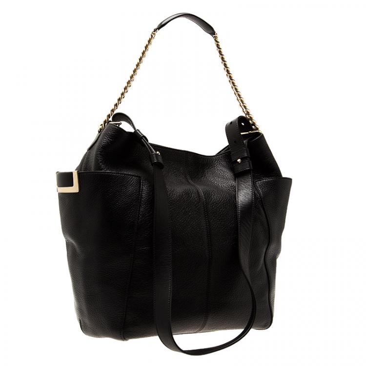 Pre Owned Jimmy Choo Black Pebbled Leather Anna Hobo