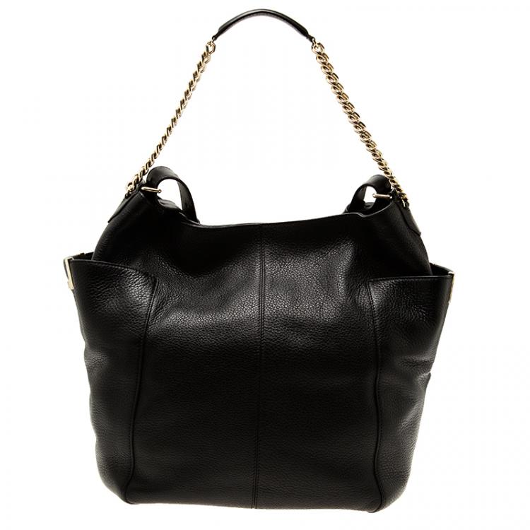 Pre Owned Jimmy Choo Black Pebbled Leather Anna Hobo