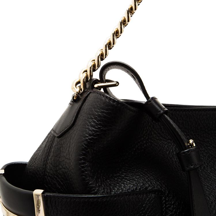 Pre Owned Jimmy Choo Black Pebbled Leather Anna Hobo
