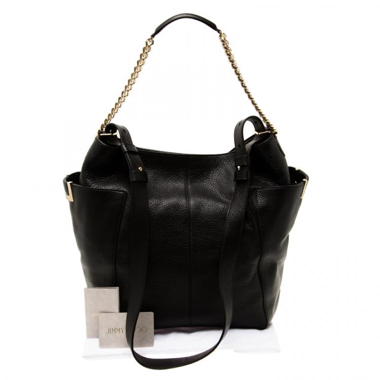 Pre Owned Jimmy Choo Black Pebbled Leather Anna Hobo