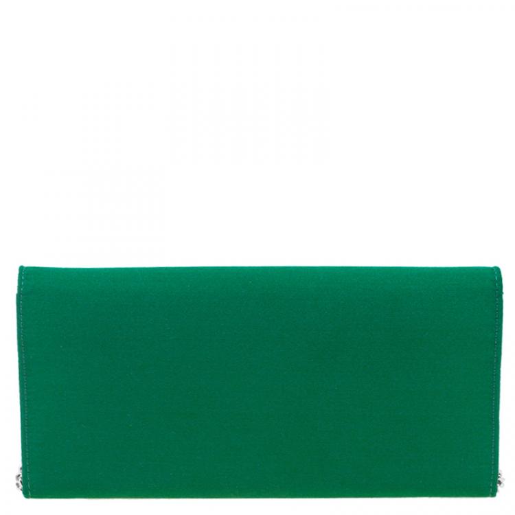 Pre Owned Jimmy Choo Green Satin Milla Chain Clutch