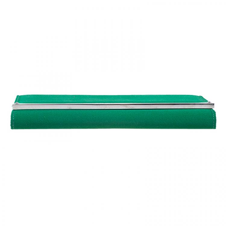 Pre Owned Jimmy Choo Green Satin Milla Chain Clutch