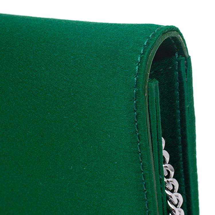 Pre Owned Jimmy Choo Green Satin Milla Chain Clutch