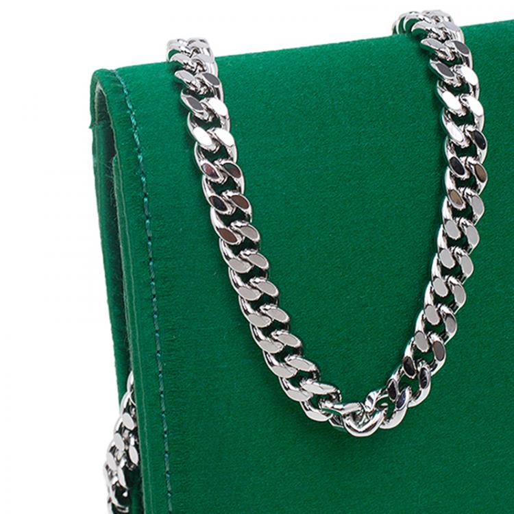 Pre Owned Jimmy Choo Green Satin Milla Chain Clutch