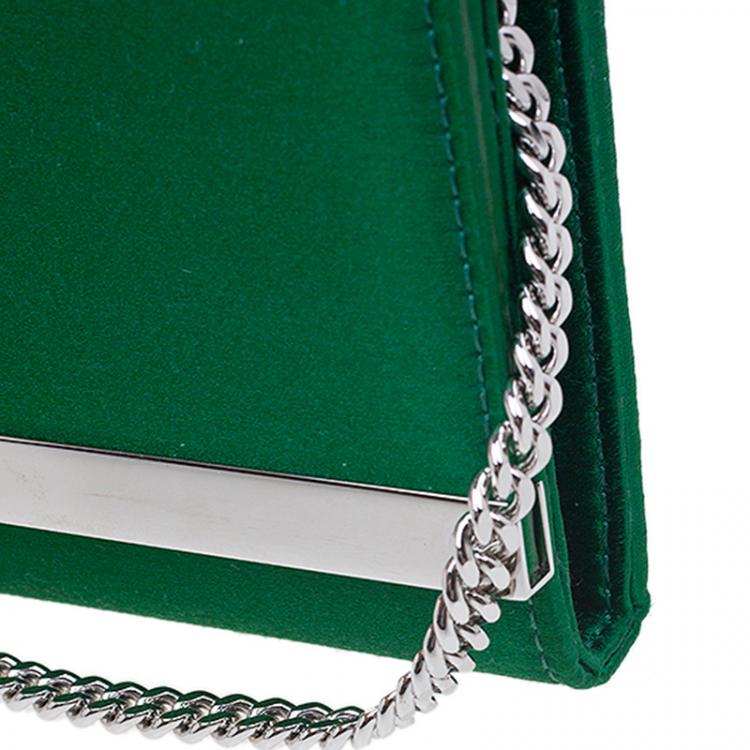 Pre Owned Jimmy Choo Green Satin Milla Chain Clutch
