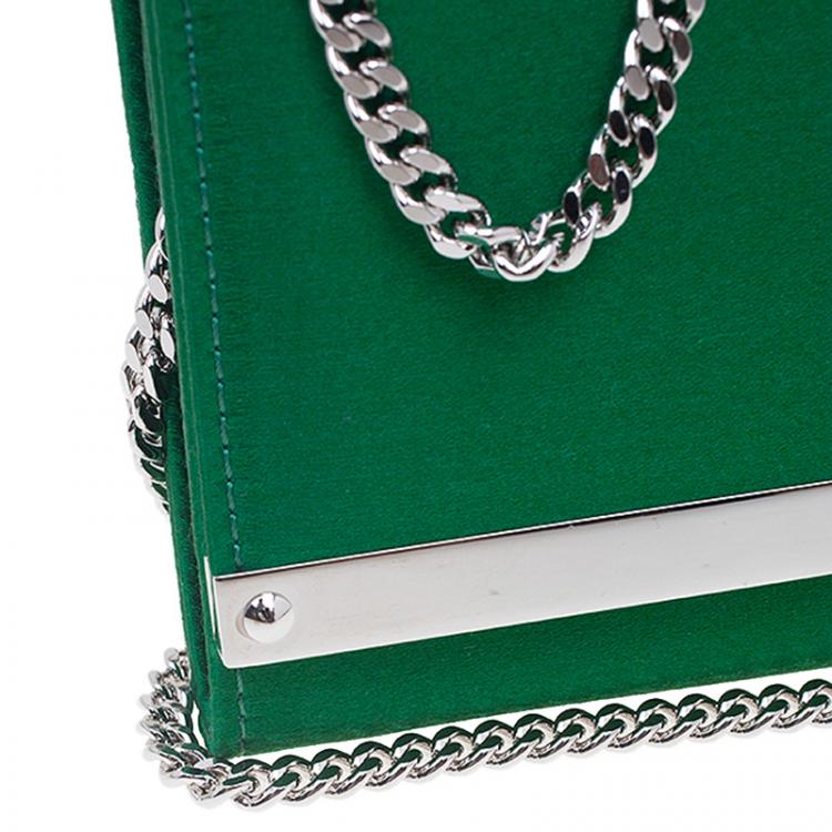 Pre Owned Jimmy Choo Green Satin Milla Chain Clutch