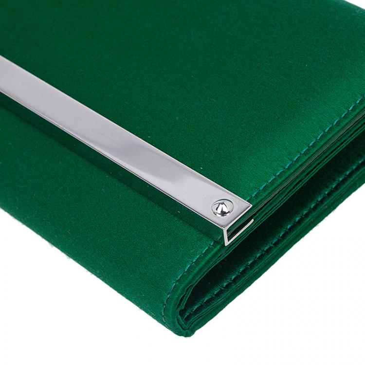 Pre Owned Jimmy Choo Green Satin Milla Chain Clutch