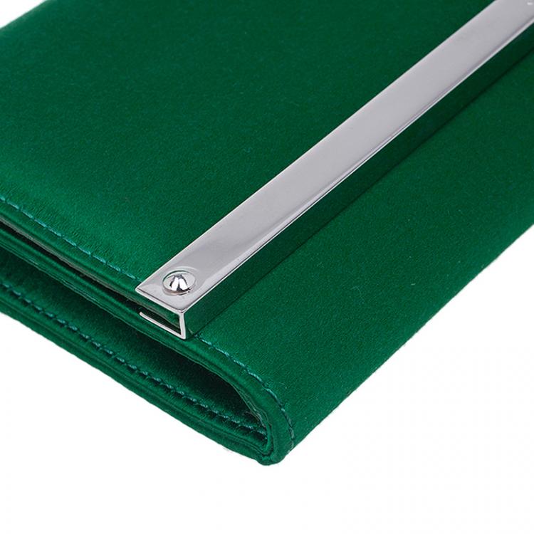 Pre Owned Jimmy Choo Green Satin Milla Chain Clutch