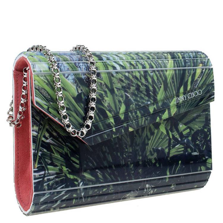Pre Owned Jimmy Choo Palm Leaf Printed Acrylic Candy Clutch