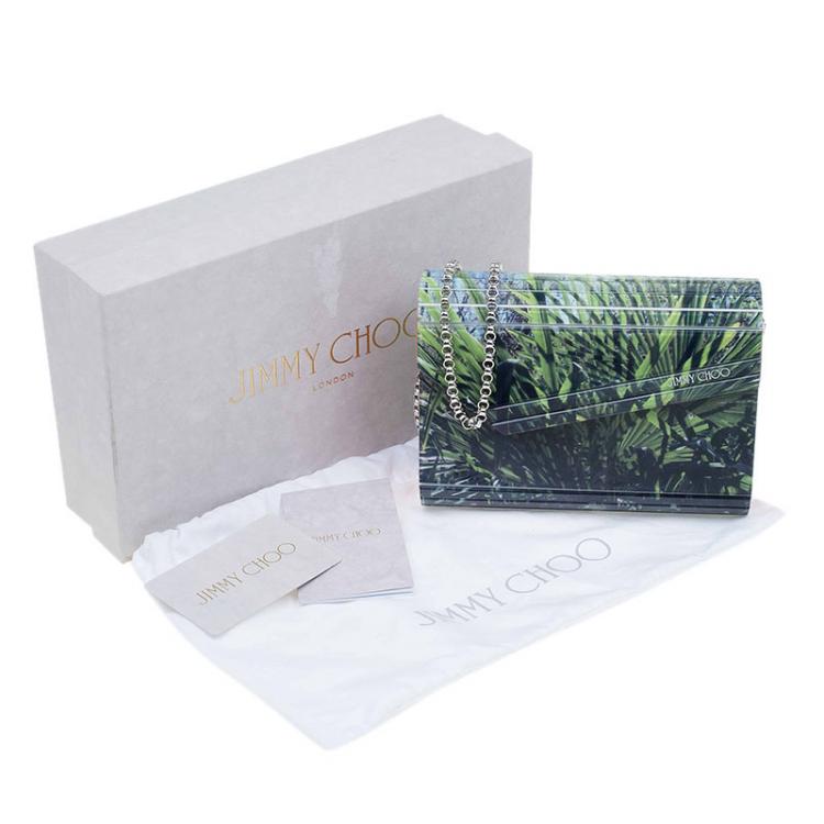 Pre Owned Jimmy Choo Palm Leaf Printed Acrylic Candy Clutch