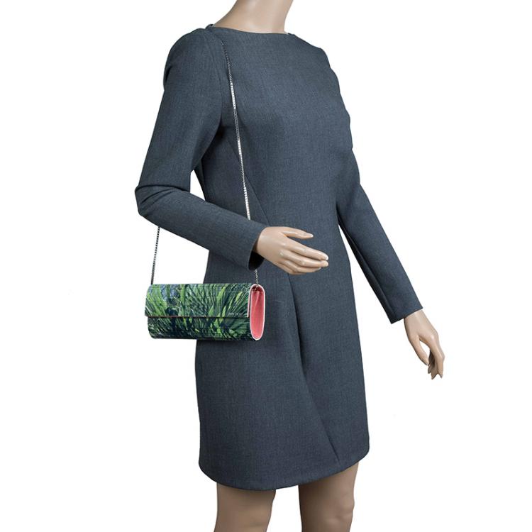 Pre Owned Jimmy Choo Palm Leaf Printed Acrylic Sweetie Clutch