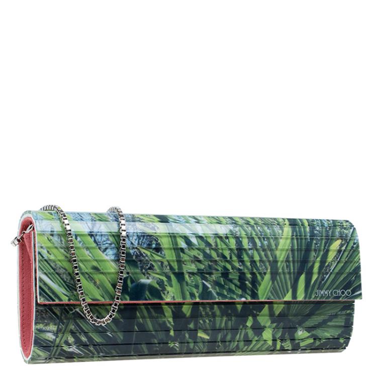 Pre Owned Jimmy Choo Palm Leaf Printed Acrylic Sweetie Clutch