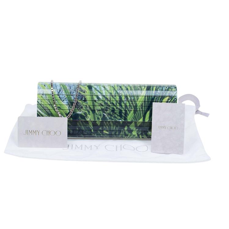 Pre Owned Jimmy Choo Palm Leaf Printed Acrylic Sweetie Clutch
