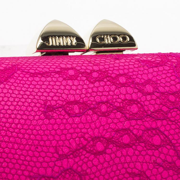 Pre Owned Jimmy Choo Pink Lace and Leather Mini Charm Clutch