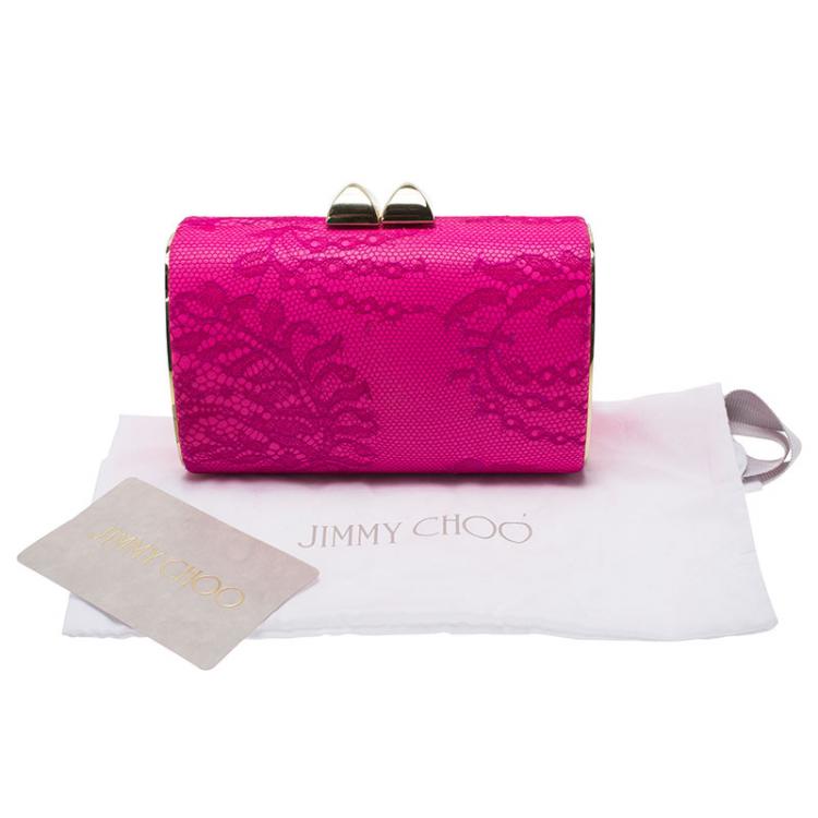 Pre Owned Jimmy Choo Pink Lace and Leather Mini Charm Clutch