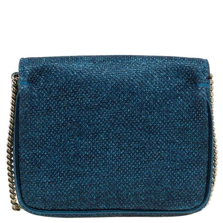 مملوكة مسبقًا Jimmy Choo Dark Blue Lame Glitter Ruby Chain Clutch