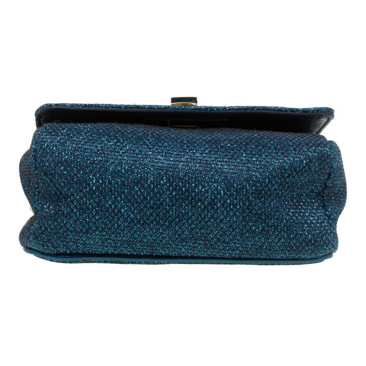 مملوكة مسبقًا Jimmy Choo Dark Blue Lame Glitter Ruby Chain Clutch