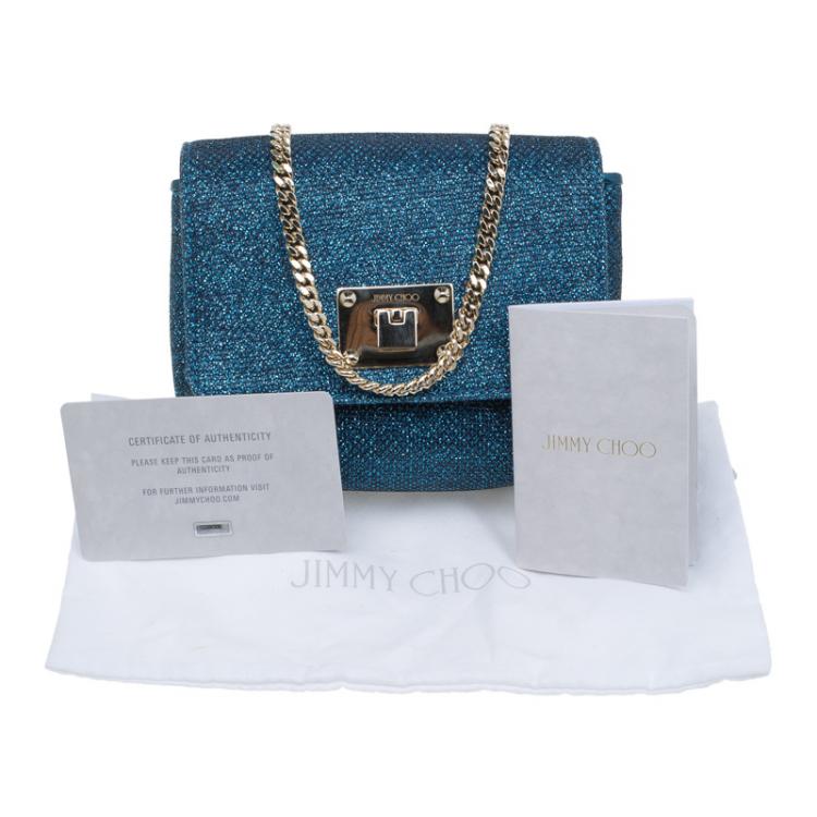 مملوكة مسبقًا Jimmy Choo Dark Blue Lame Glitter Ruby Chain Clutch
