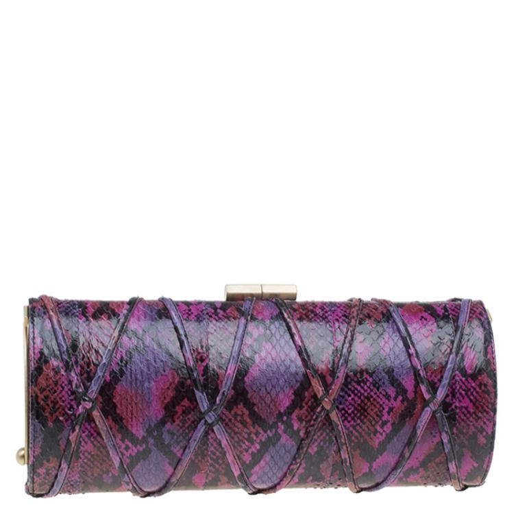 Pre Owned Jimmy Choo Multicolor Python Twill Tube Clutch