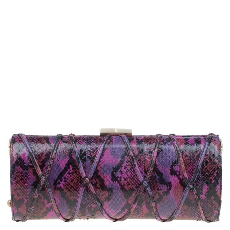 Pre Owned Jimmy Choo Multicolor Python Twill Tube Clutch