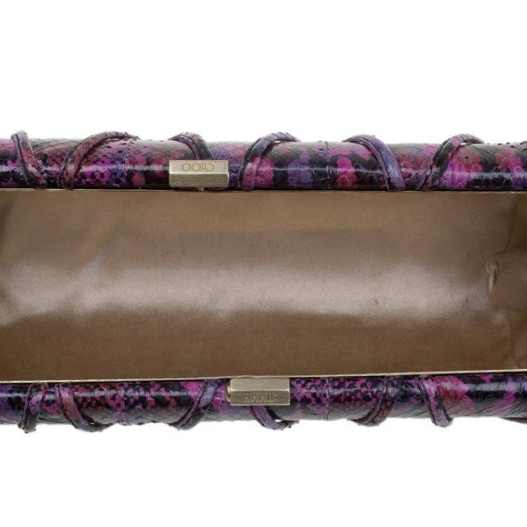 Pre Owned Jimmy Choo Multicolor Python Twill Tube Clutch