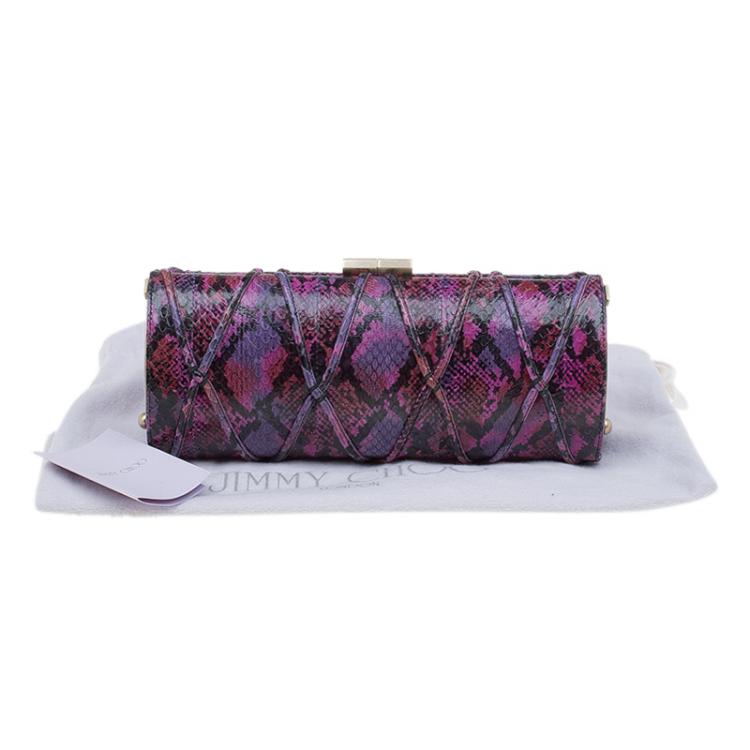Pre Owned Jimmy Choo Multicolor Python Twill Tube Clutch