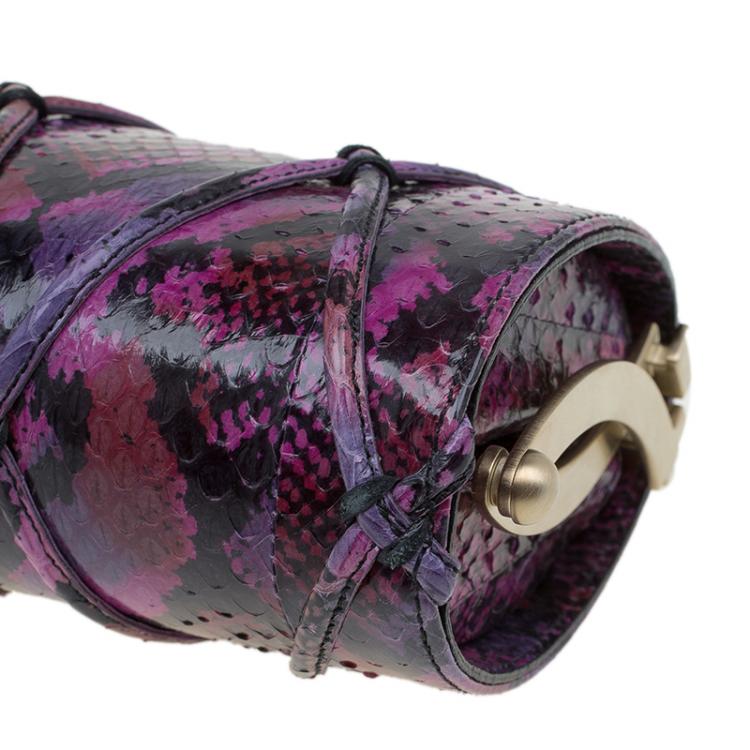 Pre Owned Jimmy Choo Multicolor Python Twill Tube Clutch