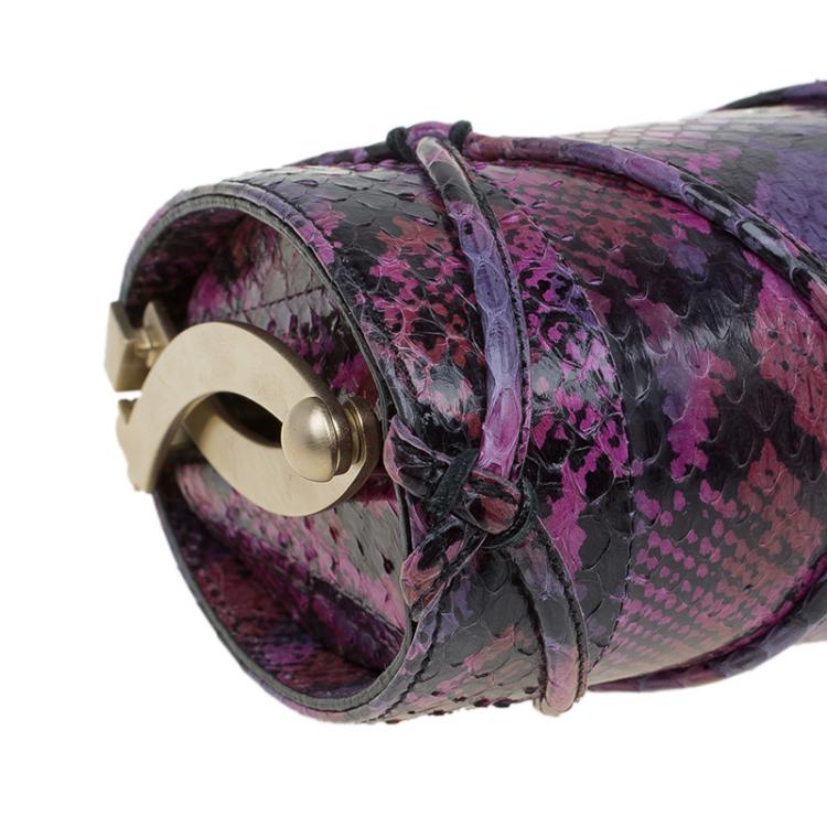 Pre Owned Jimmy Choo Multicolor Python Twill Tube Clutch