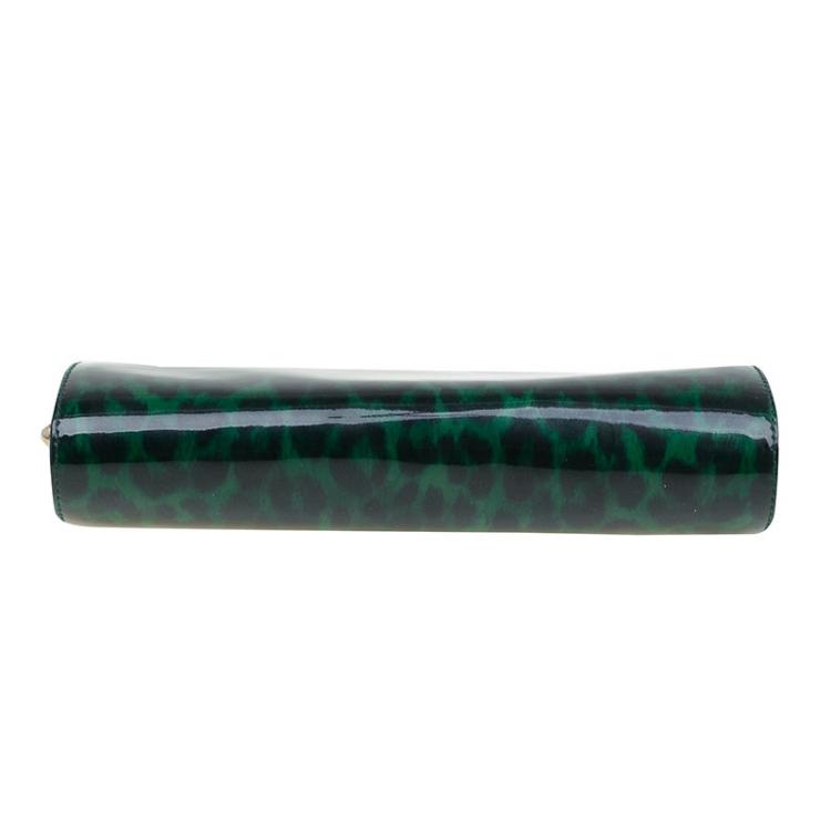 مملوكة مسبقًا Jimmy Choo Green/Black Leopard Print Patent Leather Twill Tube Clutch