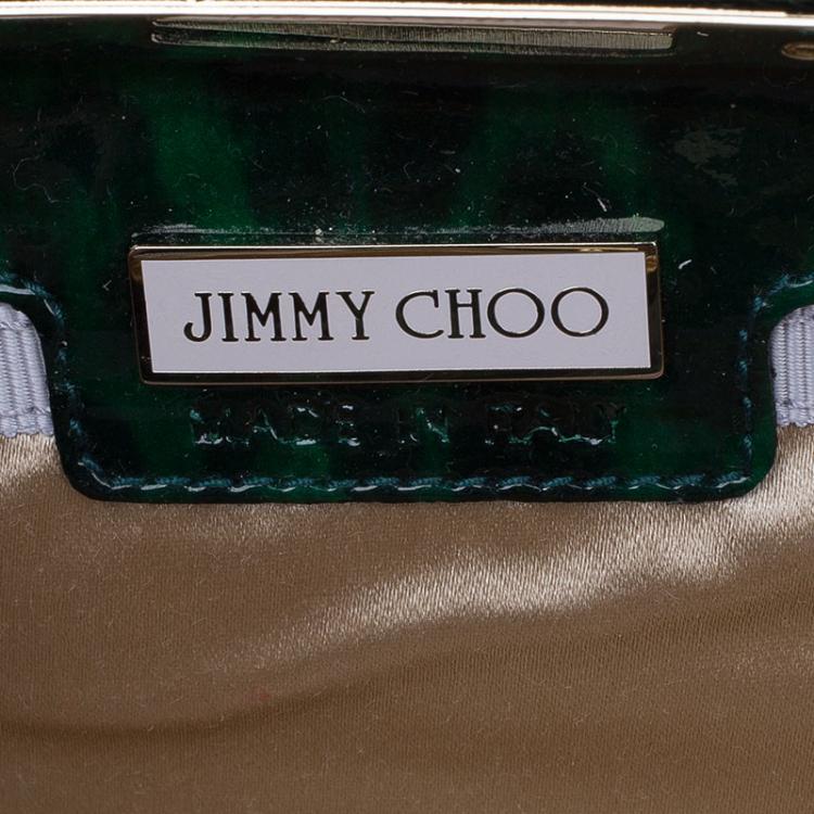 مملوكة مسبقًا Jimmy Choo Green/Black Leopard Print Patent Leather Twill Tube Clutch