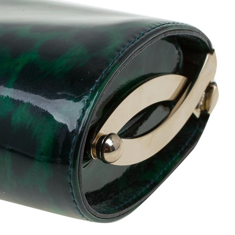 مملوكة مسبقًا Jimmy Choo Green/Black Leopard Print Patent Leather Twill Tube Clutch