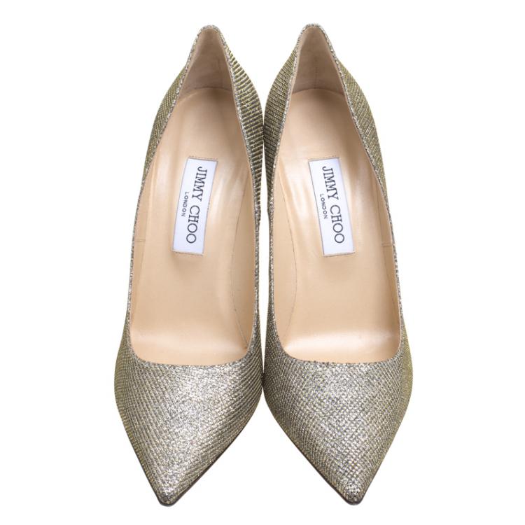 Pre Owned Jimmy Choo Gold Lamé Abel Pointed Toe Pumps Size 40.5