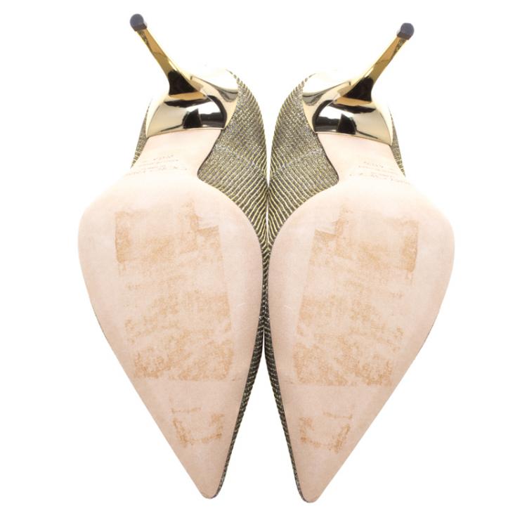 Pre Owned Jimmy Choo Gold Lamé Abel Pointed Toe Pumps Size 40.5