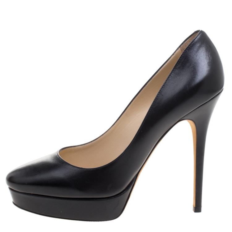 Pre Owned Jimmy Choo Black Leather Cosmic Platform Pumps Size 40