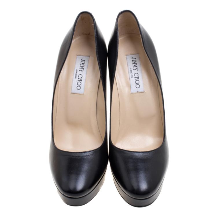 Pre Owned Jimmy Choo Black Leather Cosmic Platform Pumps Size 40