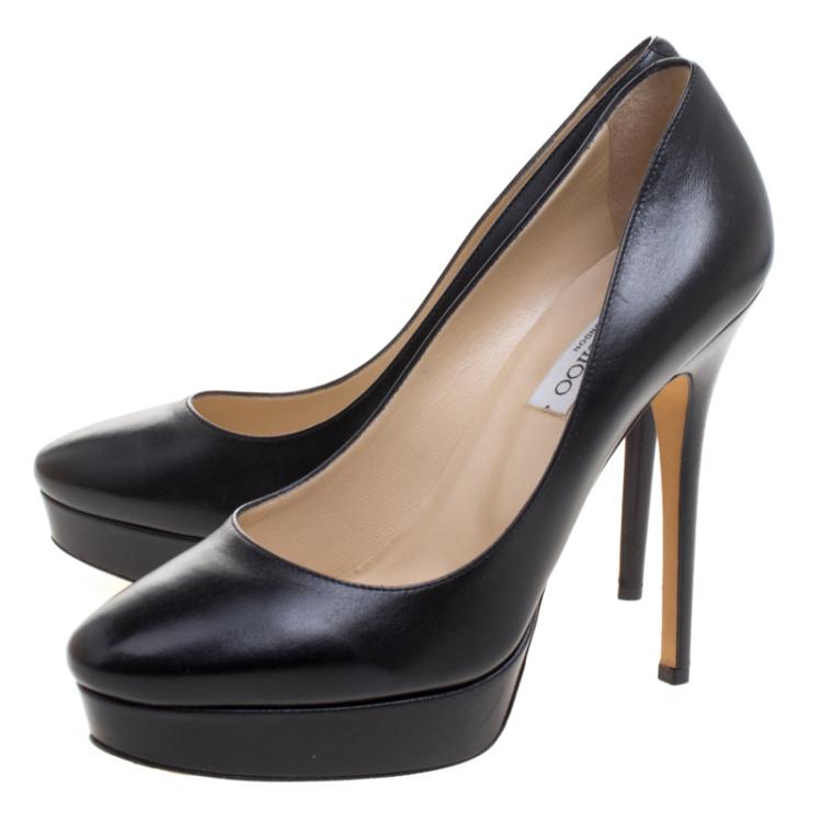 Pre Owned Jimmy Choo Black Leather Cosmic Platform Pumps Size 40