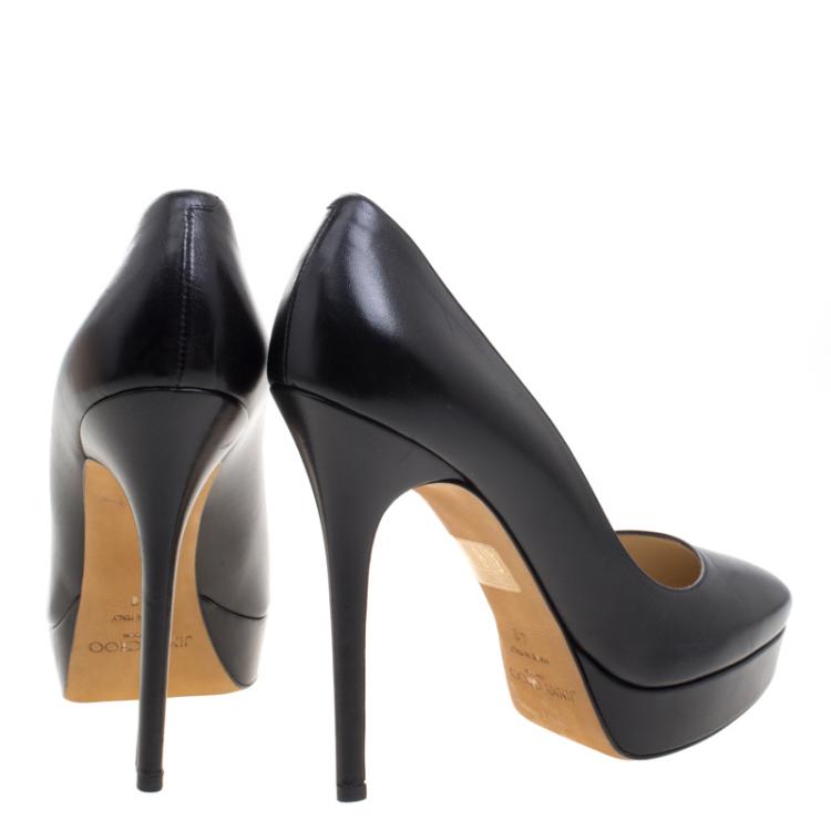 Pre Owned Jimmy Choo Black Leather Cosmic Platform Pumps Size 40