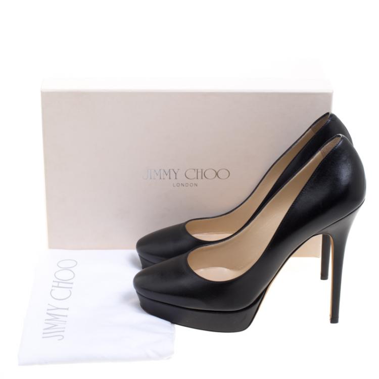 Pre Owned Jimmy Choo Black Leather Cosmic Platform Pumps Size 40